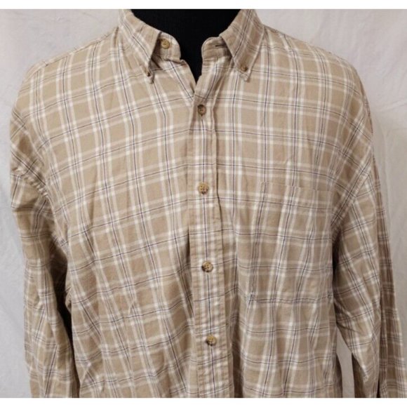 Eddie Bauer Mens XL Beige Stripe Long Sleeve Button Down Flannel Shirt - Picture 3 of 10